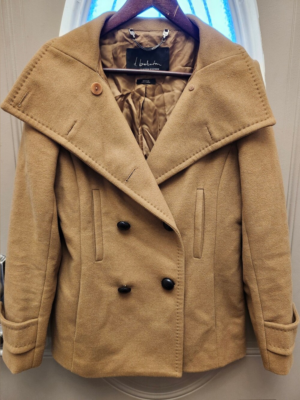 Aritzia Babaton Howell Wool & Cashmere Peacoat in a tan/camel SIZE Medium